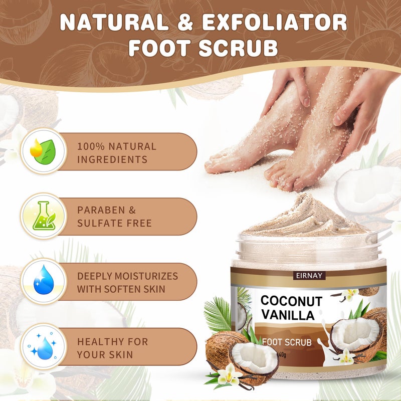 Eirnay Coconut & Vanilla Foot Soak Set - Salts, Foot File, Scrub & Urea Cream Pedicure Supplies For Dry, Cracked Feet - Foot Spa Pedicure Kit For Women Men - Image 3
